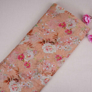 Peach Floral Print Organza Fabric MT-30671 - TradeUNO