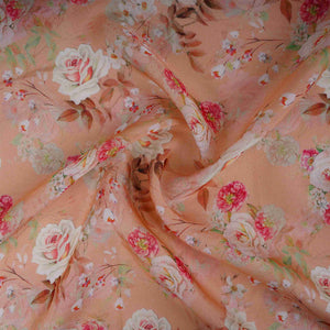 Peach Floral Print Organza Fabric MT-30671 - TradeUNO