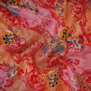 Pink With Multicolor Floral Print Mul Chanderi Fabric VF-30608 - TradeUNO