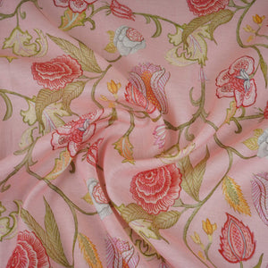 Pink Chintz Floral Print Mul Chanderi Fabric GTS-30508 - TradeUNO