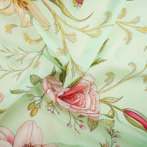Mint Green Floral Print Organza Fabric MT-30678 - TradeUNO