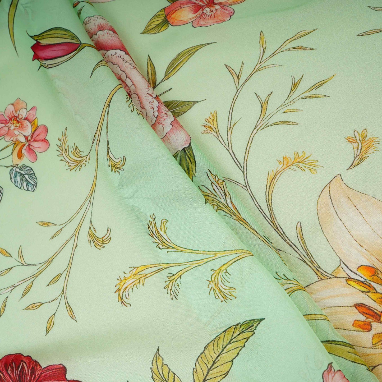Mint Green Floral Print Organza Fabric MT-30678