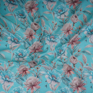 Sky Blue Floral Print Cotton Linen Fabric RT-30974 - TradeUNO