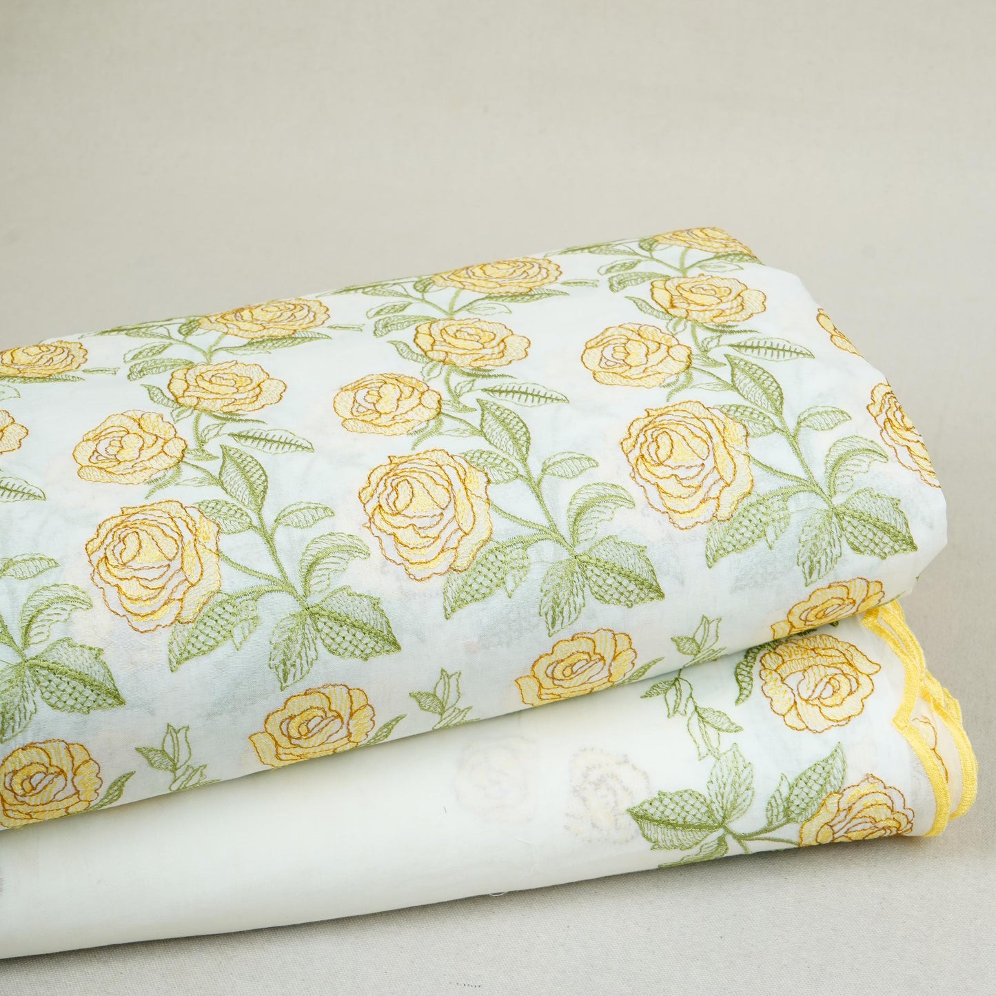 Cream Floral Embroidery Pure Cotton Fabric MJF-30669