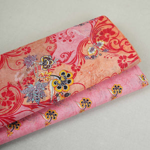 Pink With Multicolor Floral Print Mul Chanderi Fabric VF-30608 - TradeUNO