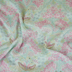 Purple Floral Cutdana Embroidery Chinnon Fabric VF-30630 - TradeUNO