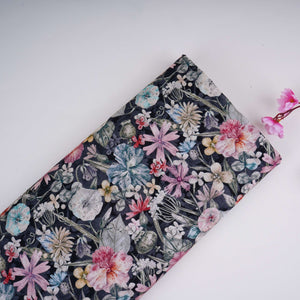 Black Floral Print Cotton Linen Fabric RT-30958 - TradeUNO