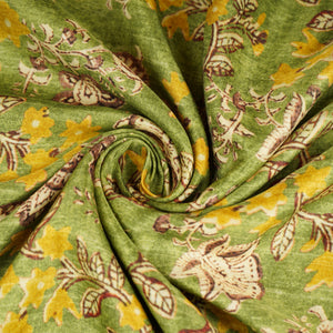 Green Yellow Floral Print Bemberg Gajji Silk