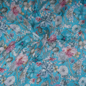 Sky Blue Floral Print Cotton Linen Fabric RT-30961 - TradeUNO
