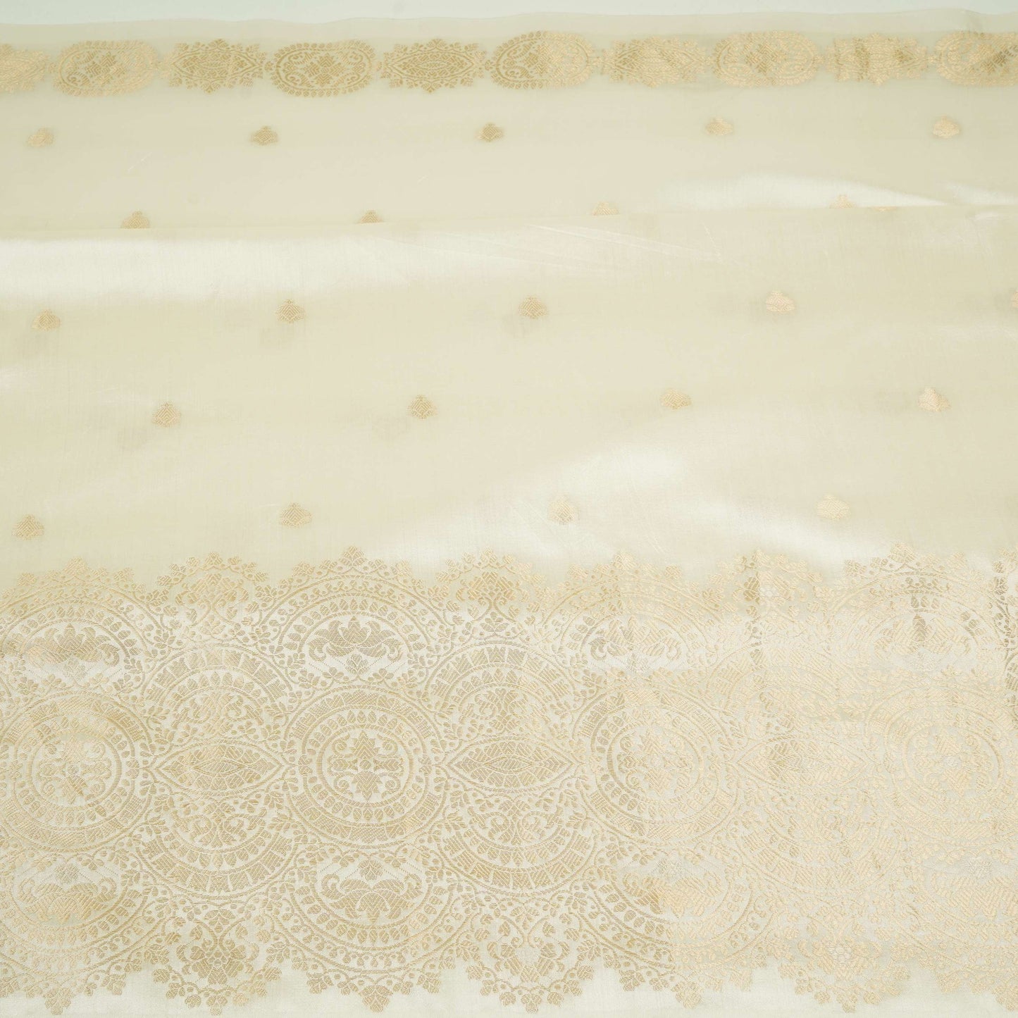 Off White Dyeable Zari Buti Chiniya Silk Fabric CW-32586