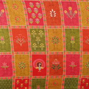 Red Traditional Print Bemberg Gajji Silk