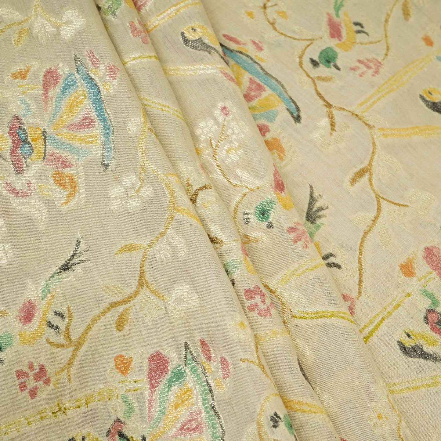 Off White Hand Painted Madhubani Weaving Munga Silk Fabric CW-32579