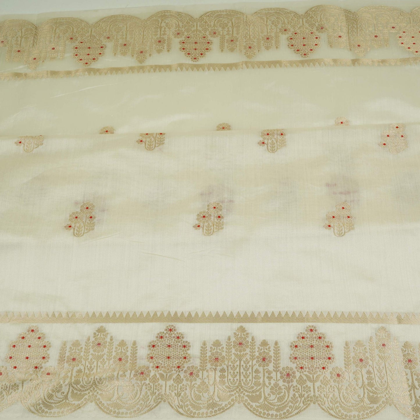 Off White Dyeable Floral Buta Chiniya Silk Fabric CW-32588