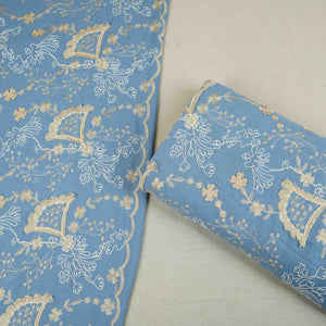 Lavender 3D Floral Embroidery Moss Crepe Fabric CF-30479 - TradeUNO