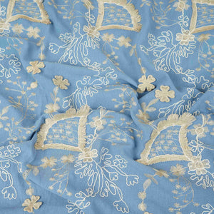 Lavender 3D Floral Embroidery Moss Crepe Fabric CF-30479 - TradeUNO
