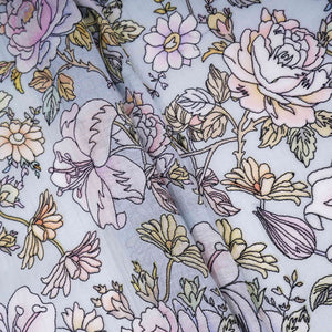 Power Blue floral thread embroidery Pure Cotton Chanderi Fabric VI-31006 - TradeUNO
