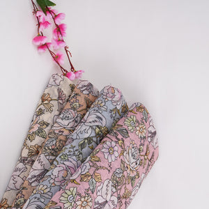 Dusty Pink floral thread embroidery Pure Cotton Chanderi Fabric VI-31009 - TradeUNO