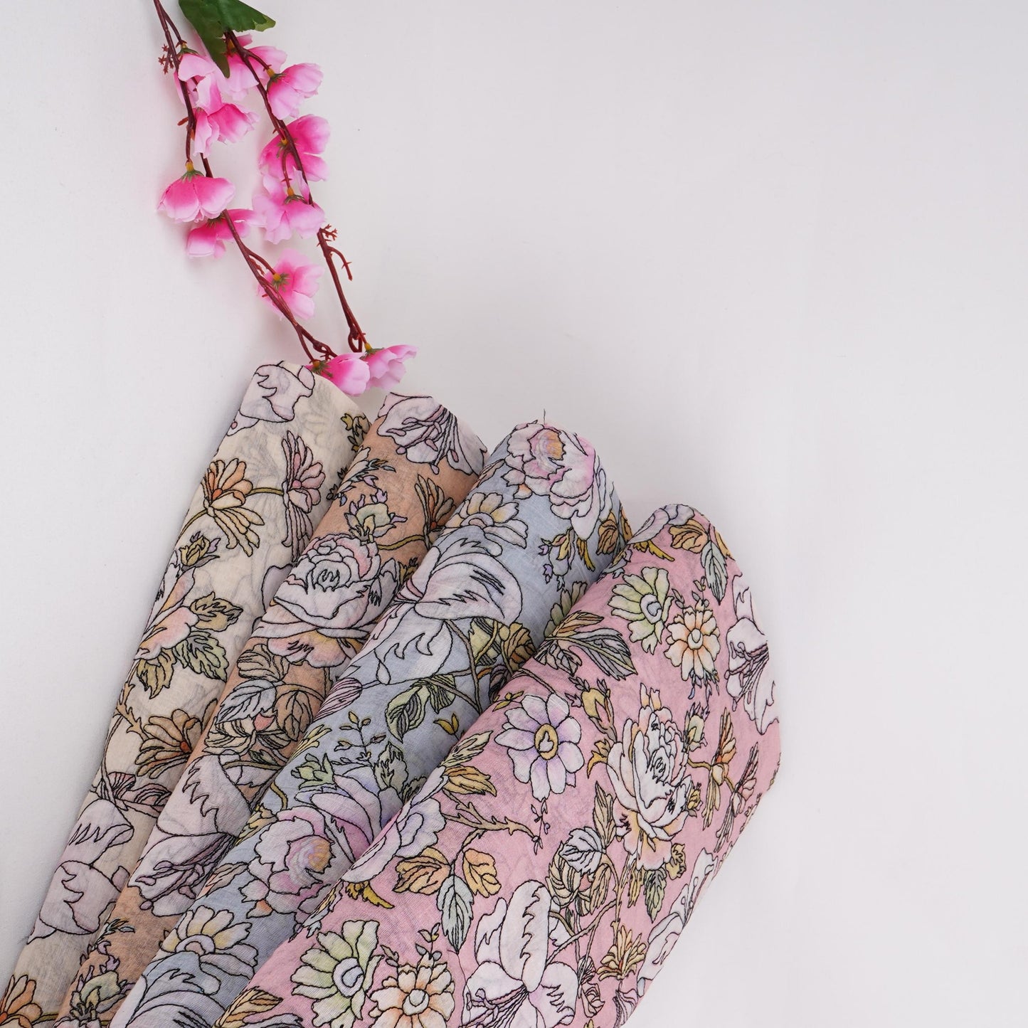 Power Blue floral thread embroidery Pure Cotton Chanderi Fabric VI-31006