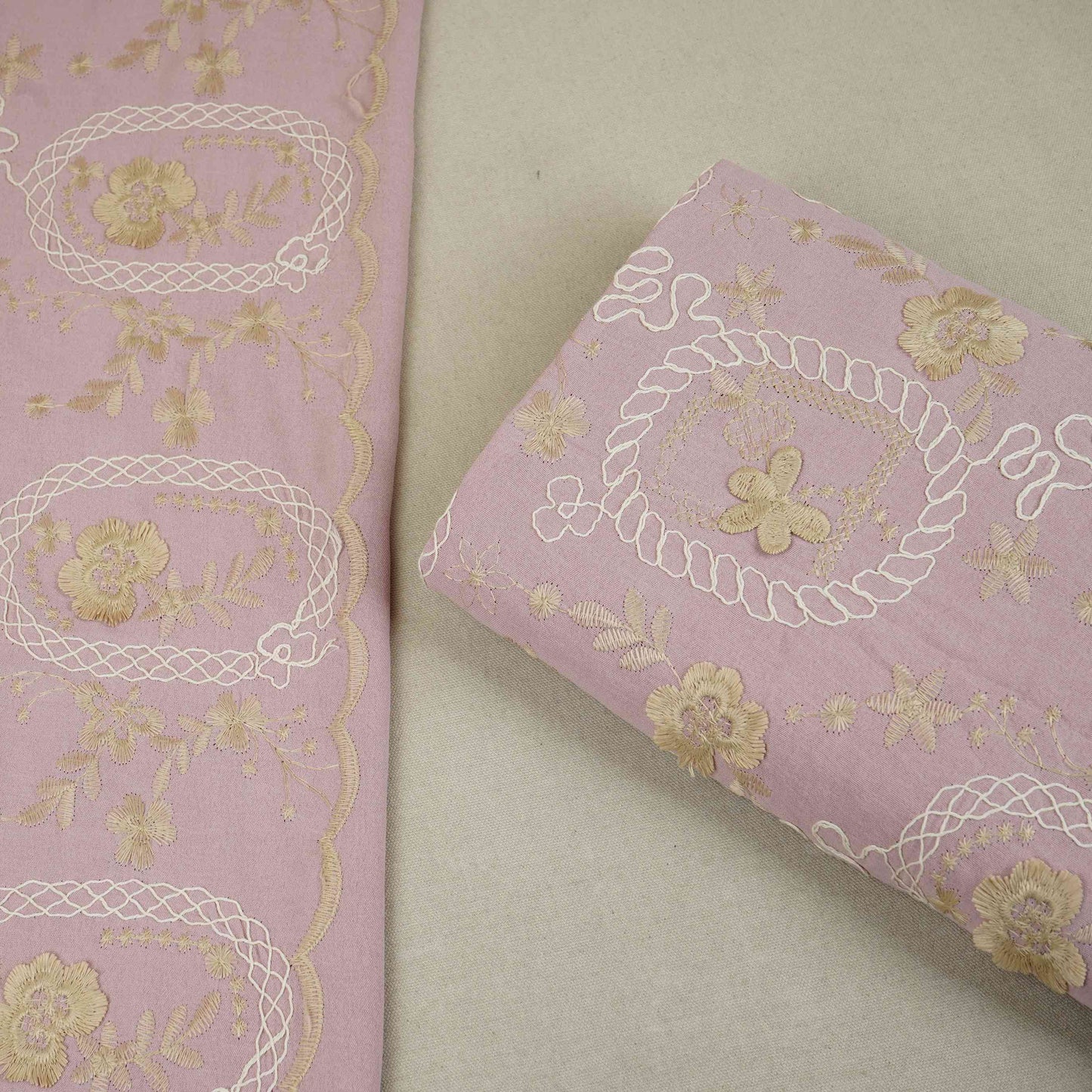 Pink 3D Embroidery Moss Crepe Fabric CF-30482