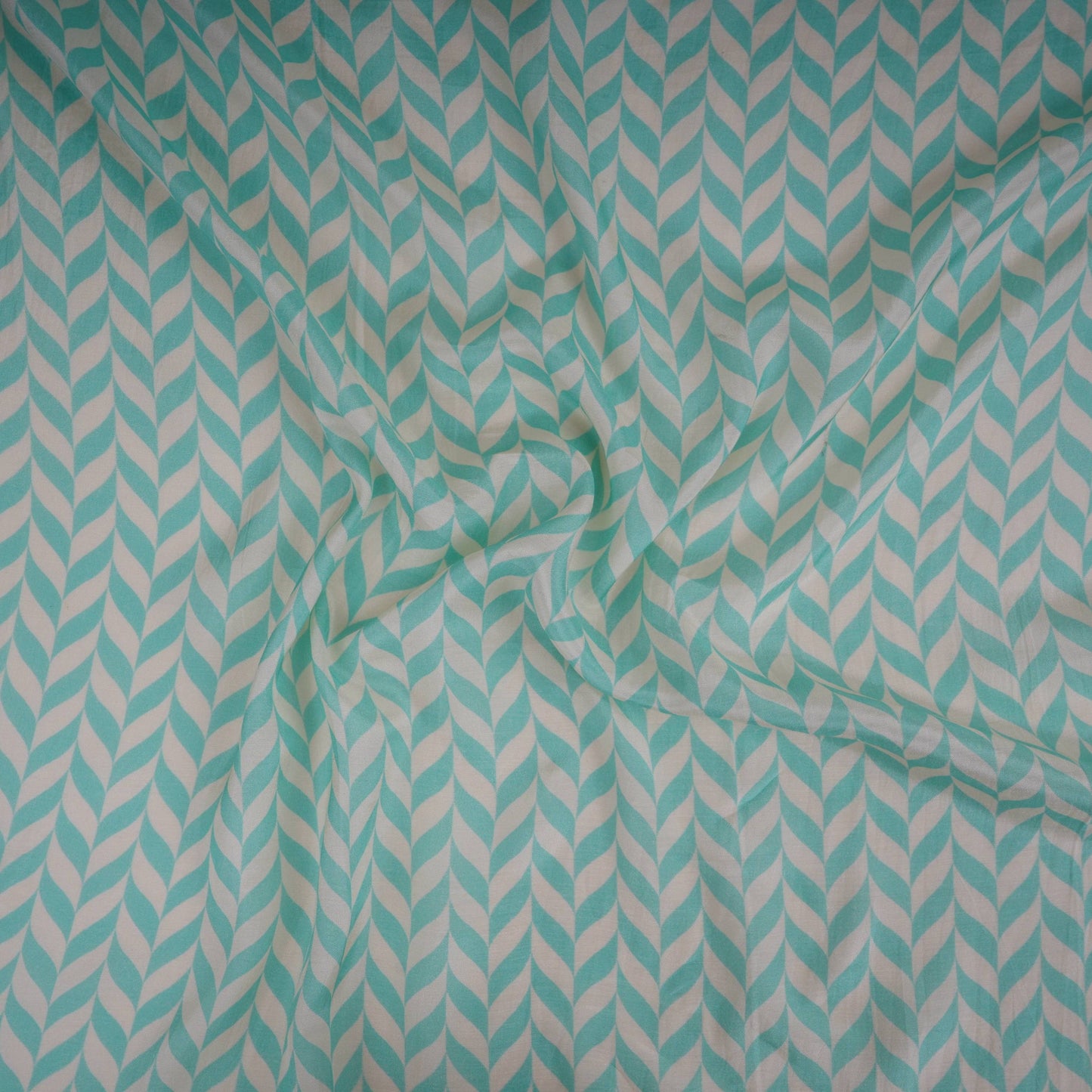 Light Turquoise With Cream Abstract Print Muslin Fabric GTS-30937