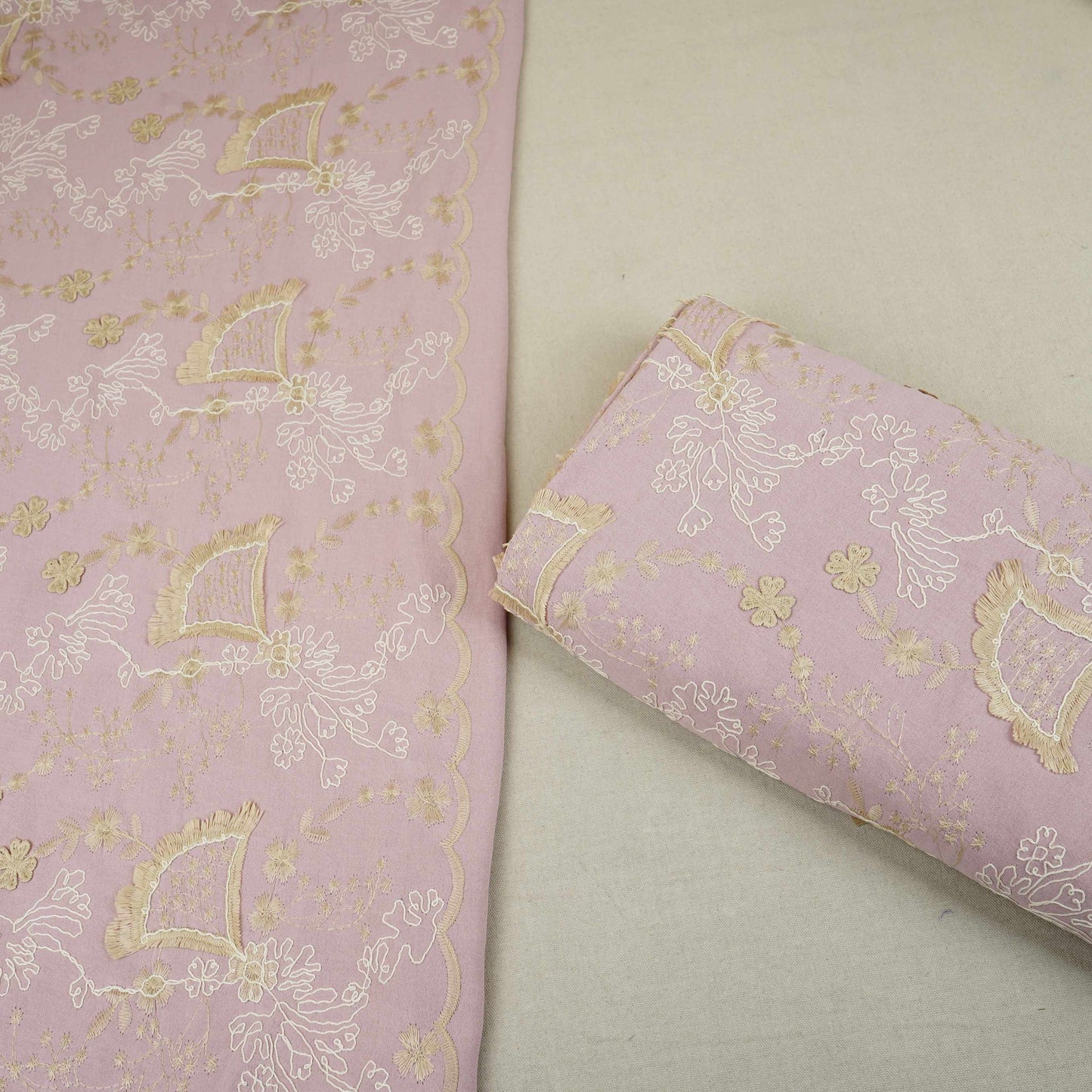 Pink 3D Floral Embroidery Moss Crepe Fabric CF-30481