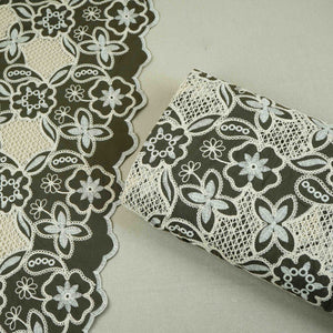 Dark Green Floral Schiffli Embroidery Cotton Fabric DVT-30568 - TradeUNO