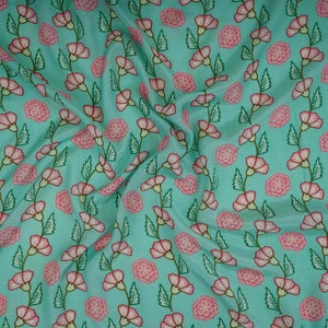 Sea Green Floral Print Muslin Fabric GTS-30945 - TradeUNO