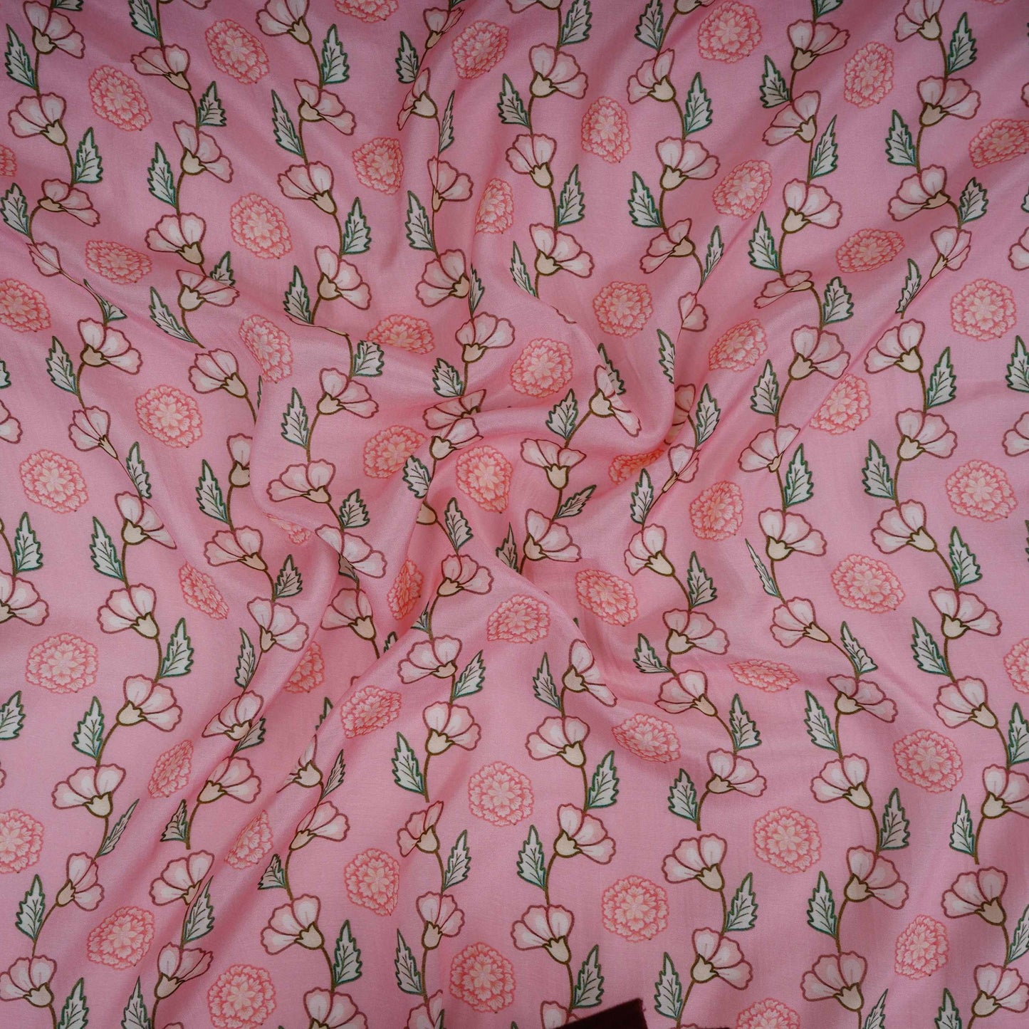 Pink Floral Print Muslin Fabric GTS-30947
