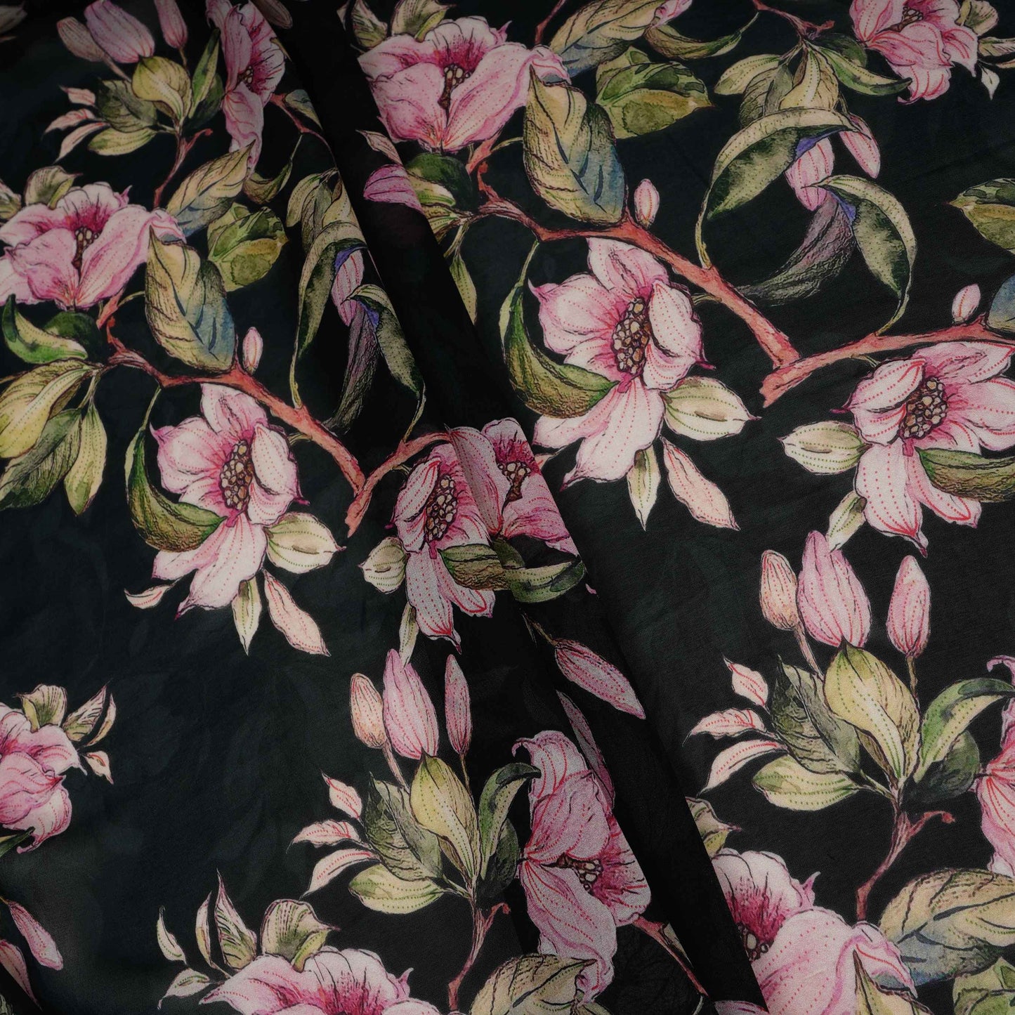 Black floral print Pure Georgette Fabric MTFG-31049