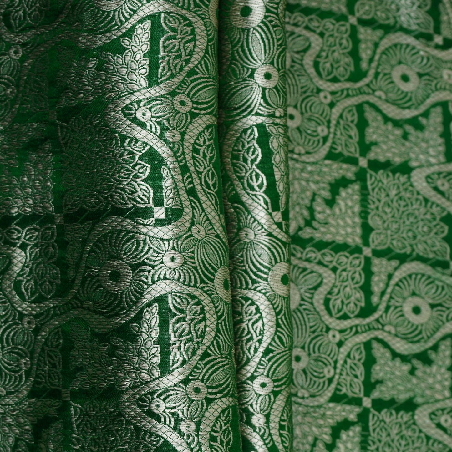 Bottle Green Jaal Raw Mango Silk Fabric CW-32495