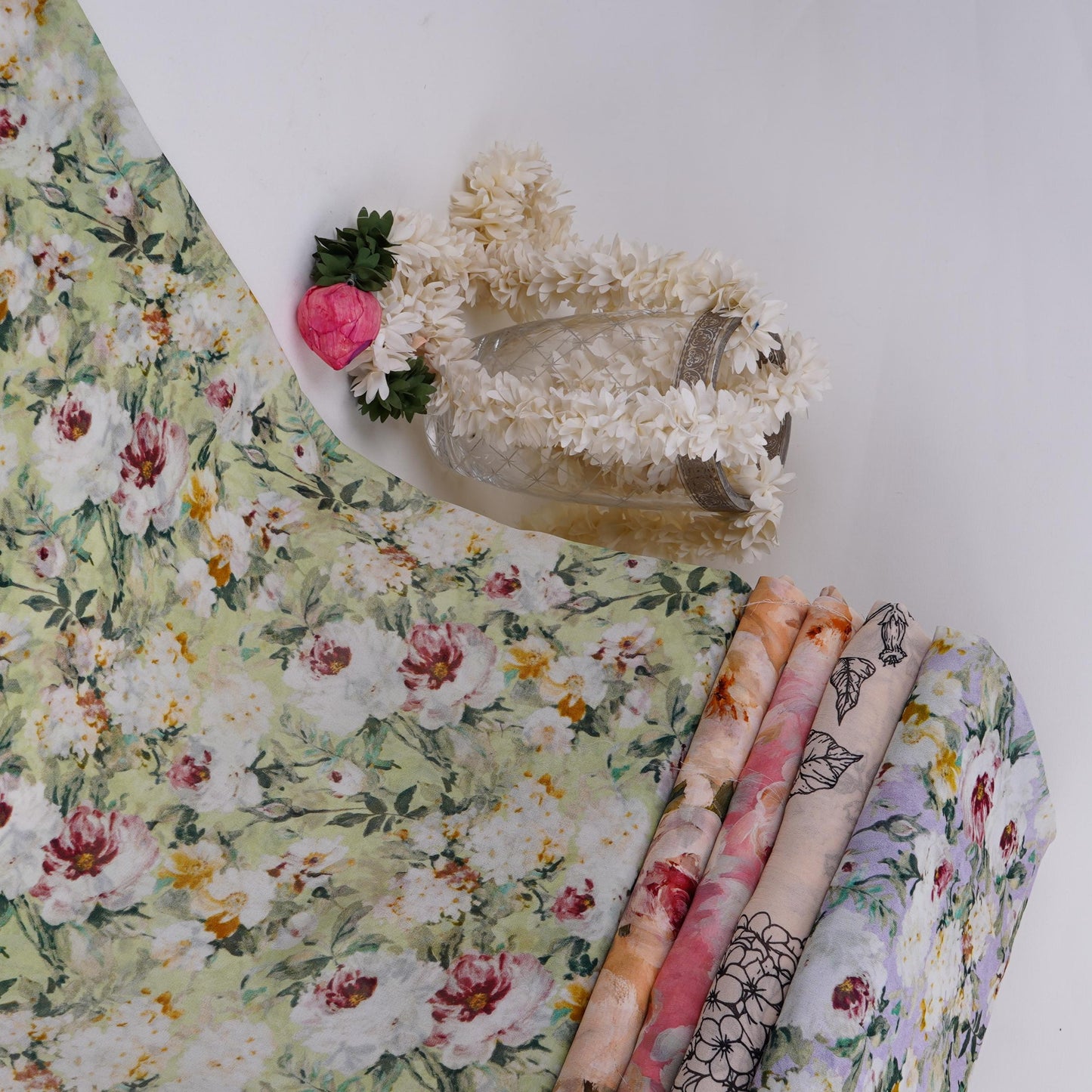 Pista Green floral print Georgette Fabric GTS-31134