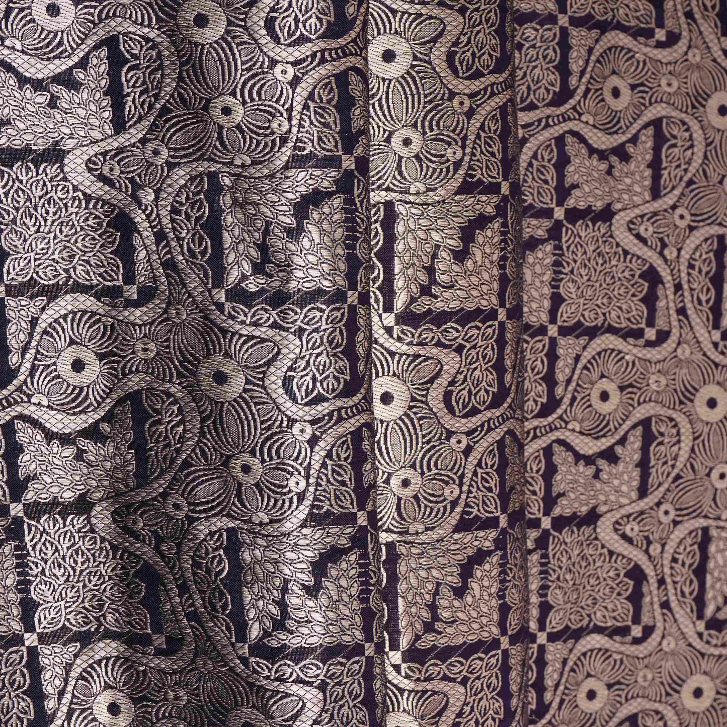 Navy Blue Jaal Raw Mango Silk Fabric CW-32499