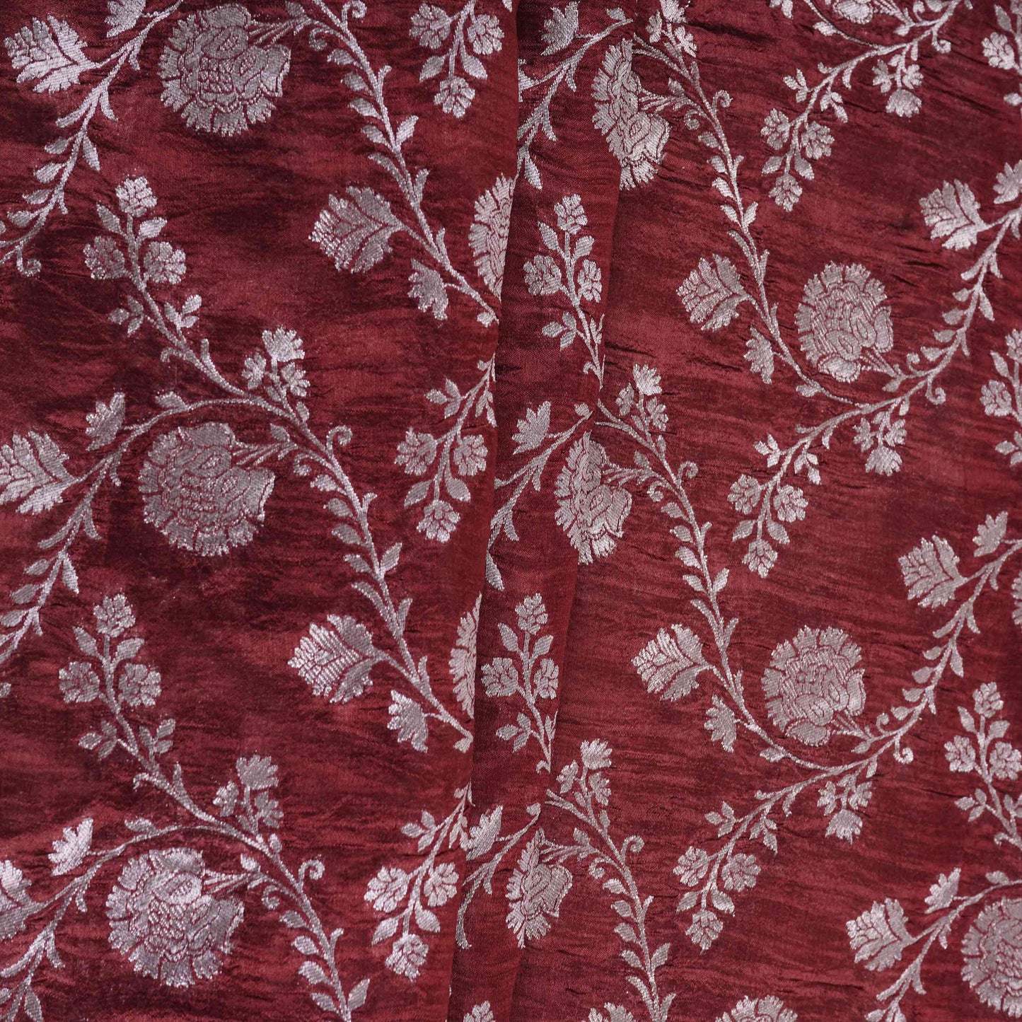 Wine Floral Jaal Raw Mango Silk Fabric CW-32511