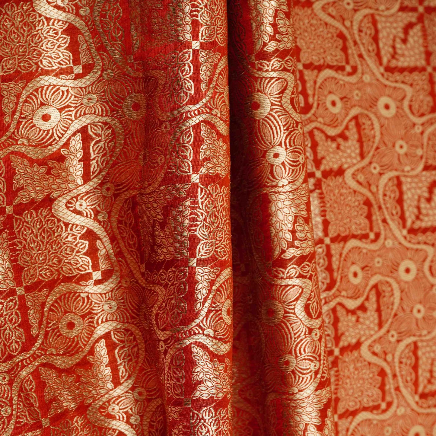 Red Jaal Raw Mango Silk Fabric CW-32497