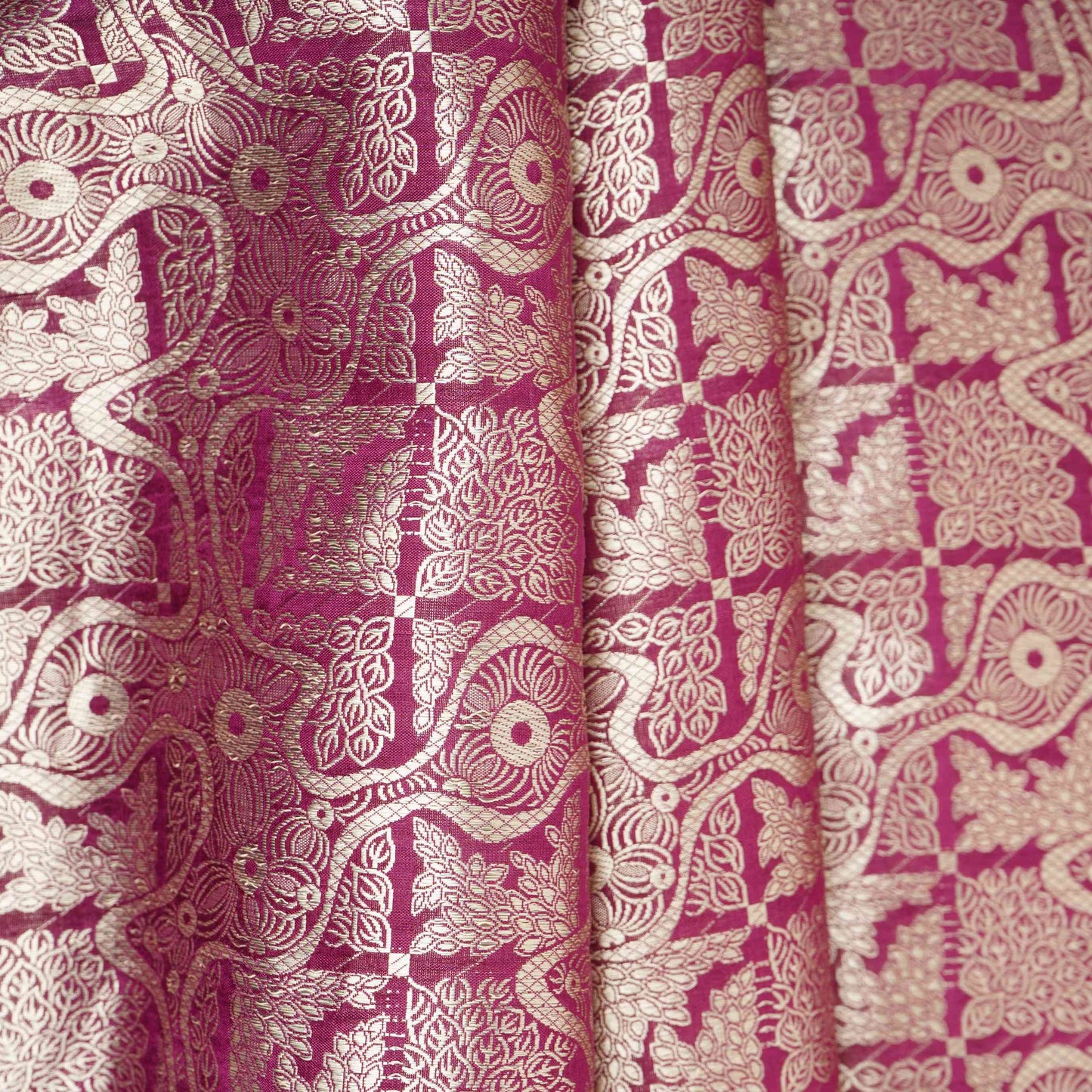 Wine Jaal Raw Mango Silk Fabric CW-32498
