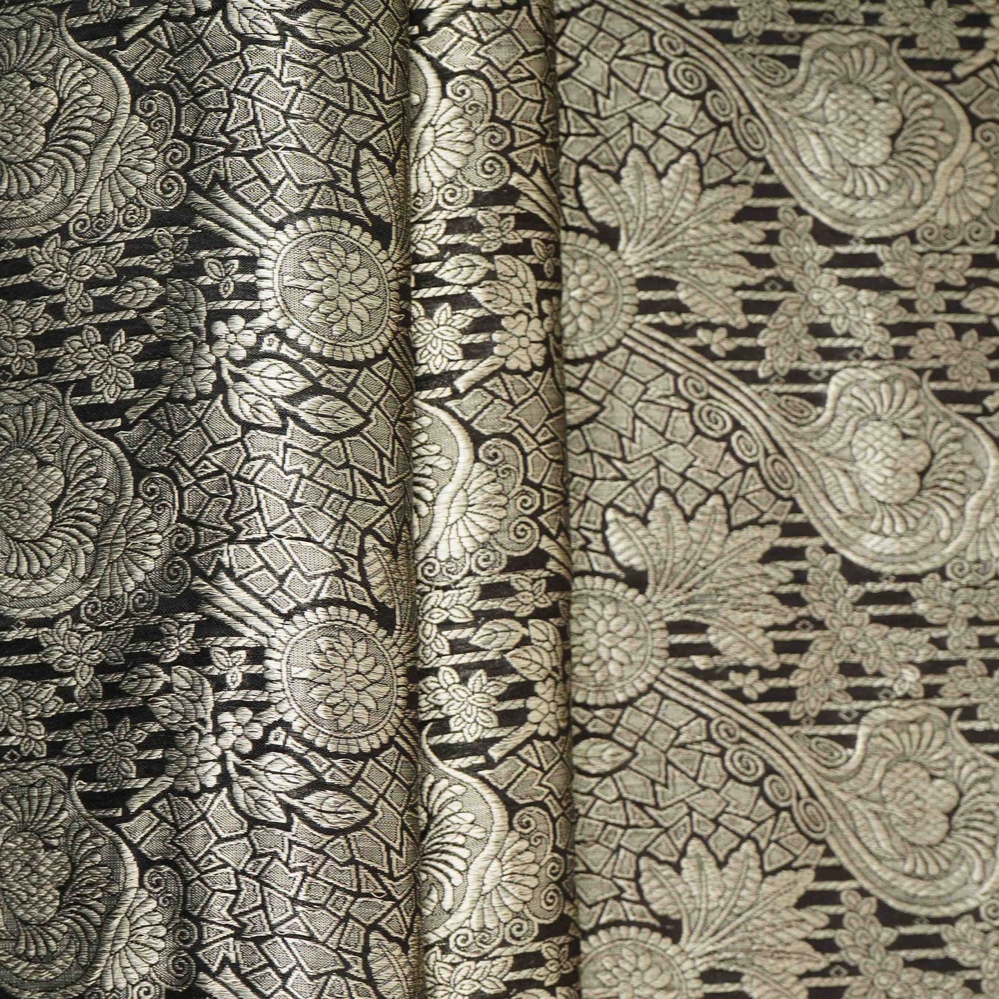 Black Jaal Raw Mango Silk Fabric CW-32501