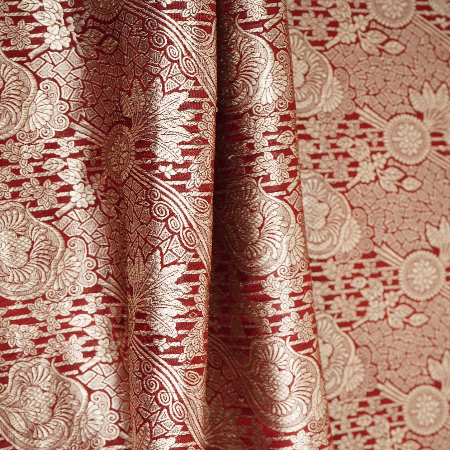 Maroon Jaal Raw Mango Silk Fabric CW-32502