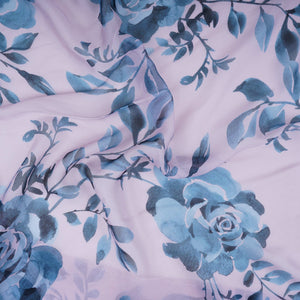 Light Grey Floral Print Organza Fabric MT-30682 - TradeUNO