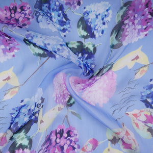 Lavender Blue Floral Print Organza Fabric VF-30897 - TradeUNO