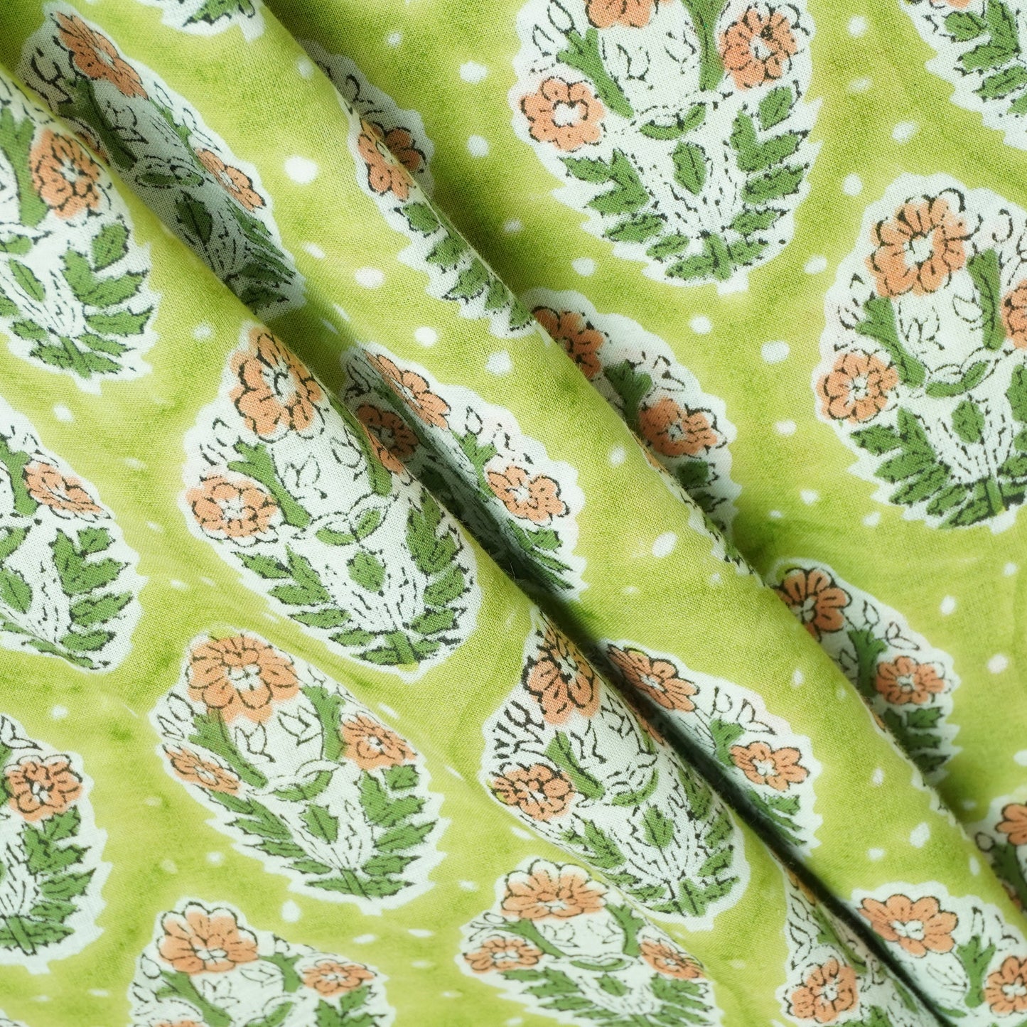 Green Handblock Print Cotton Fabric DH-29440