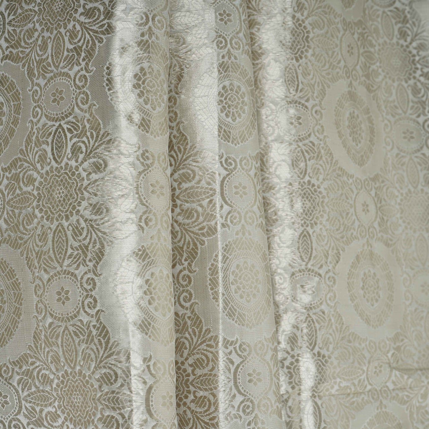 Off White With Silver Zari Jaal Dyeable Katan Brocade Fabric CW-32494