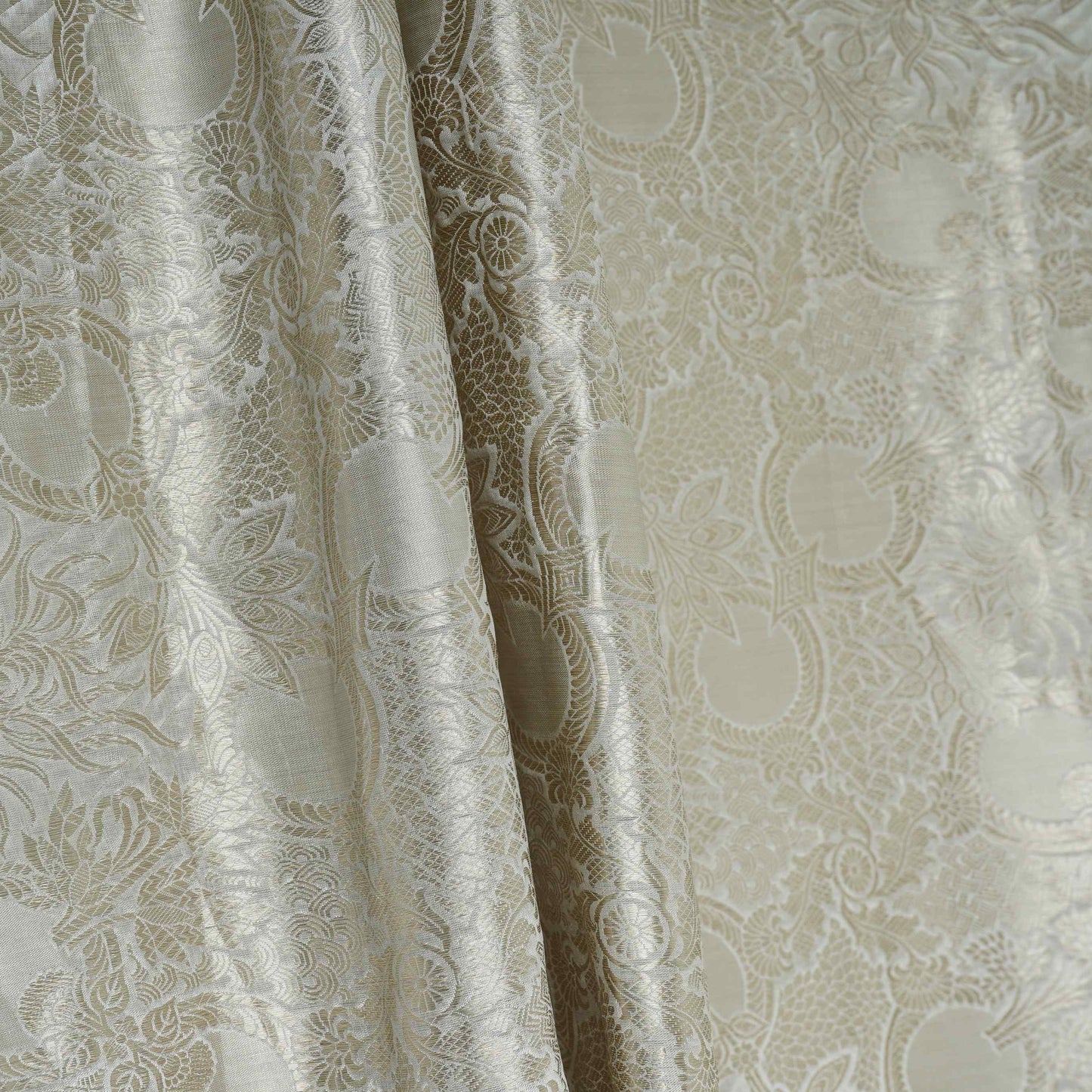 Off White With Silver Zari Jaal Dyeable Katan Brocade Fabric CW-32492