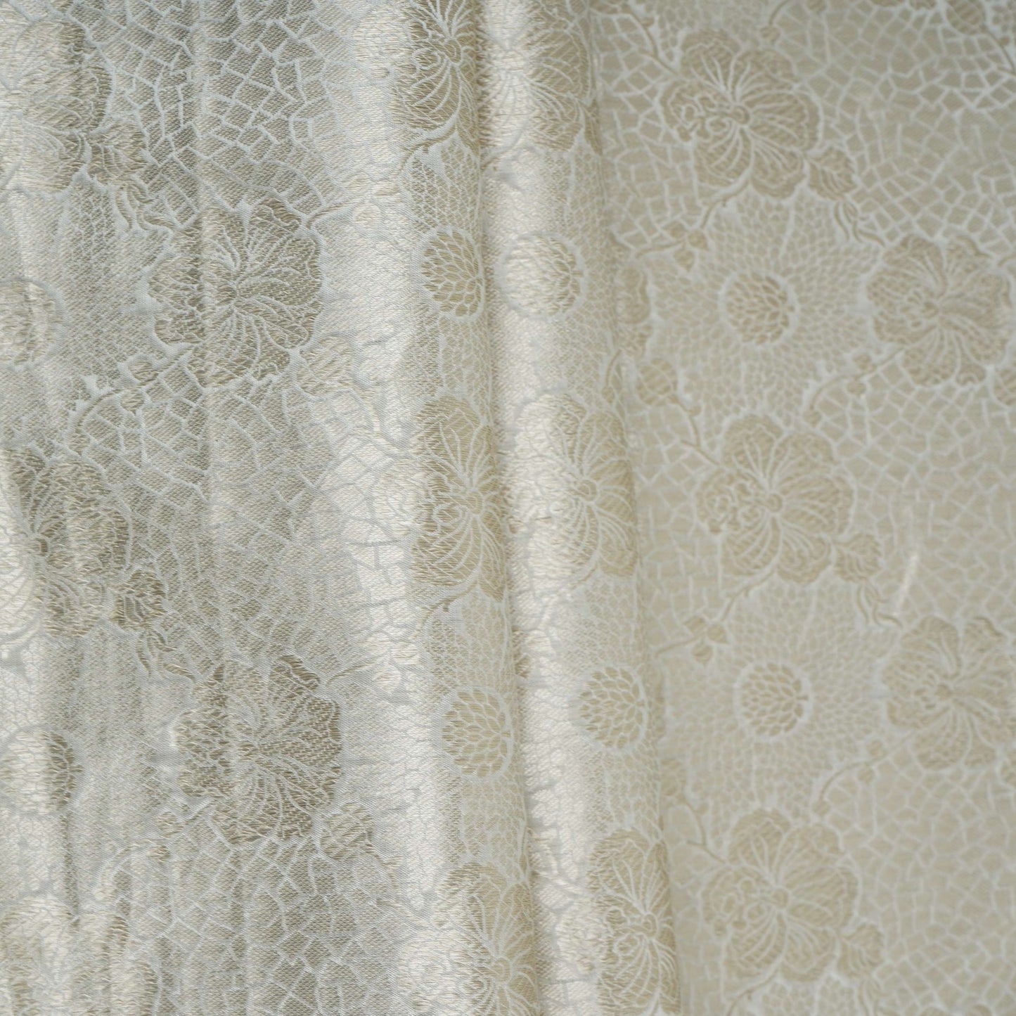Off White With Silver Zari Jaal Dyeable Katan Brocade Fabric CW-32493