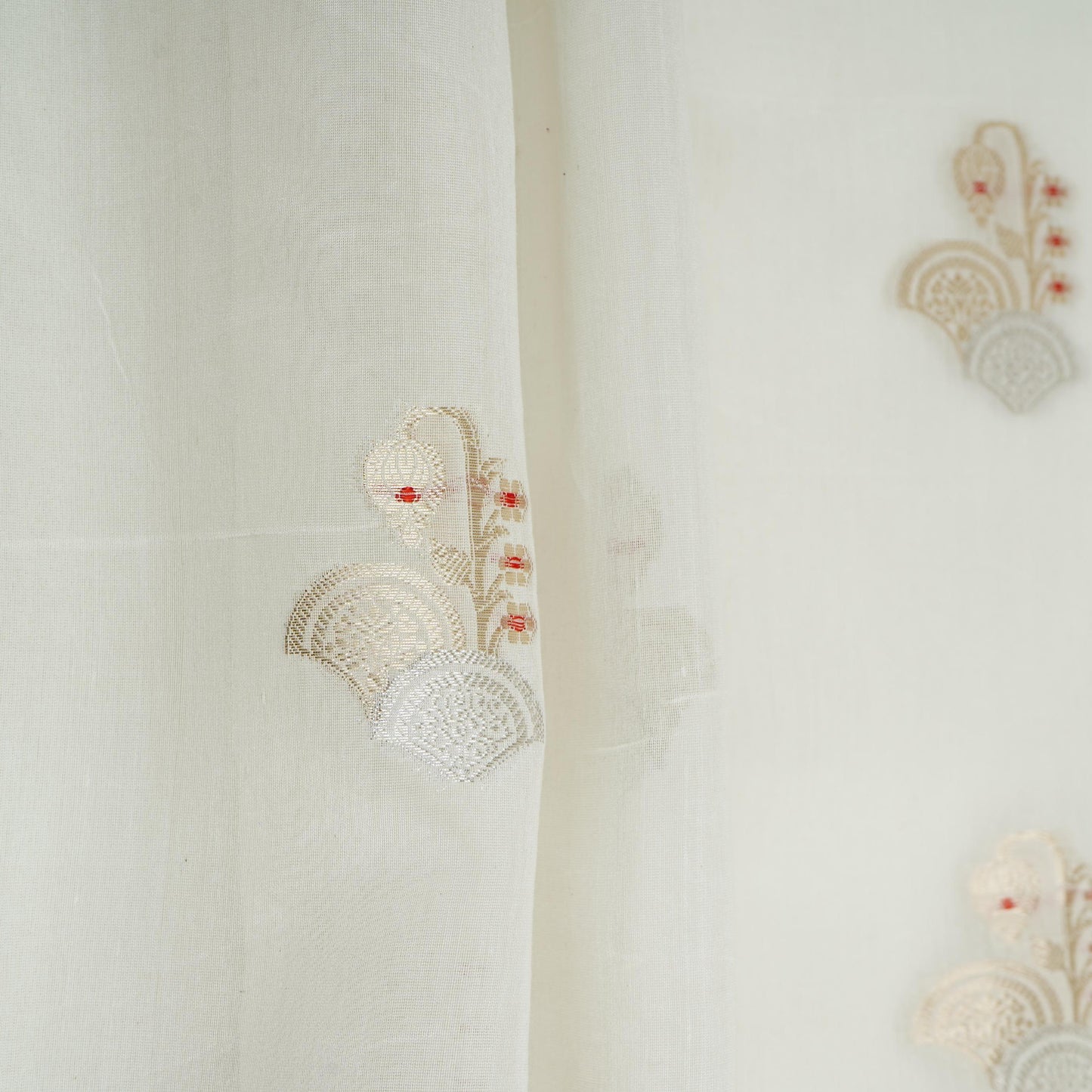 White Dyeable Zari Border Work Chanderi Fabric CW-32508