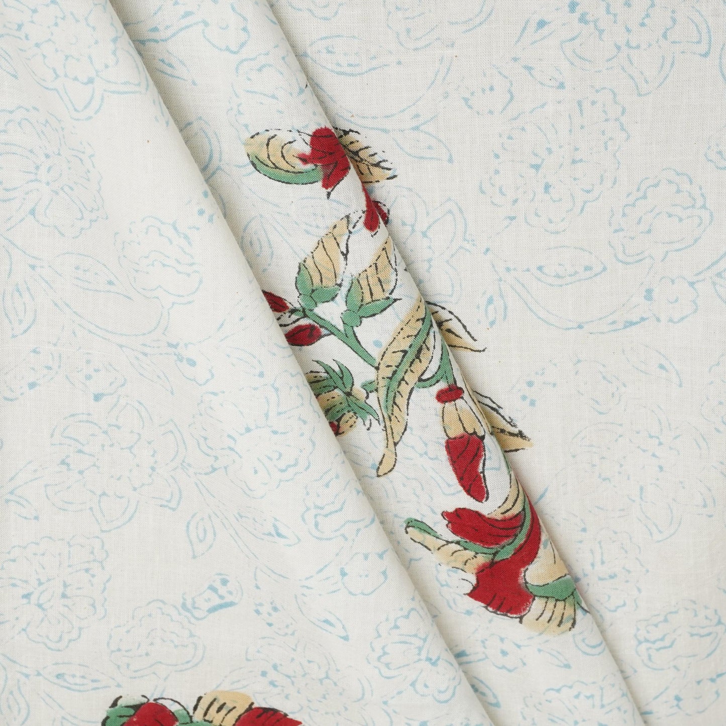 White Floral Handblock Print Cotton Fabric DH-29442