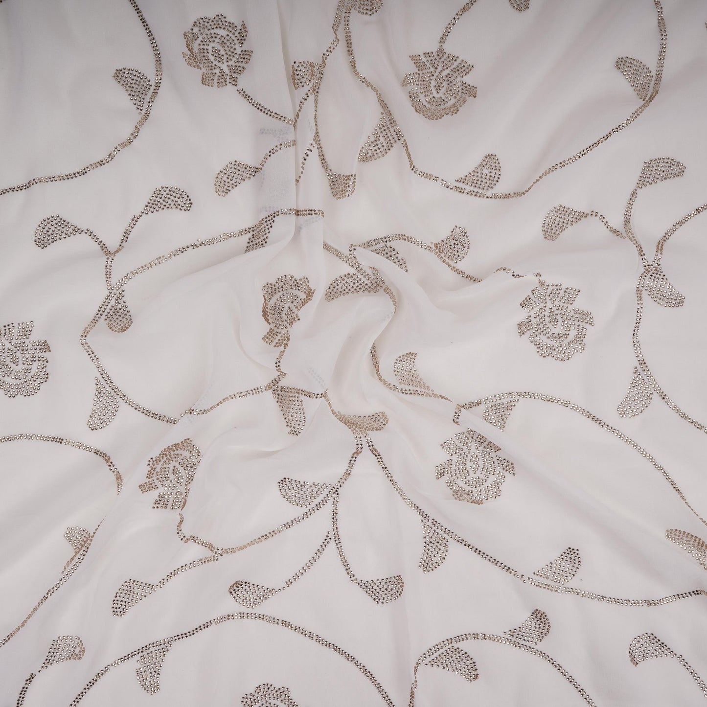 White Dyeable Swarovski embroidery Georgette Fabric SU-31035