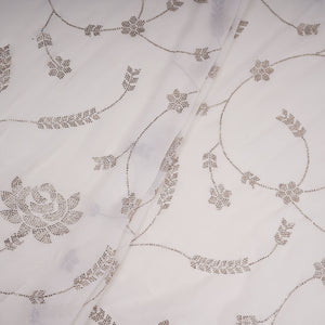 White Dyeable Swarovski embroidery Georgette Fabric SU-31034 - TradeUNO