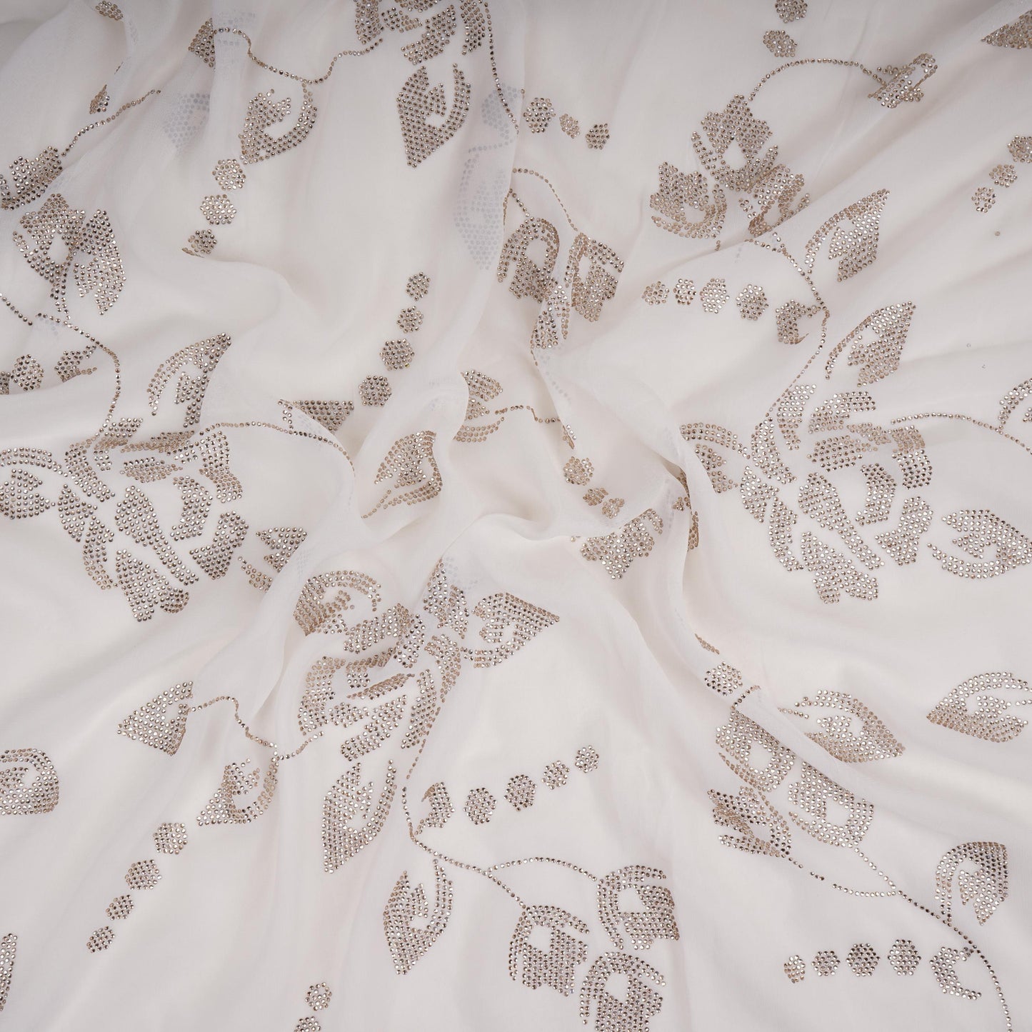 White Dyeable Swarovski embroidery Georgette Fabric SU-31033
