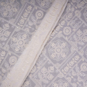 White Floral Cutdana Embroidery Georgette Fabric SGS-30699 - TradeUNO