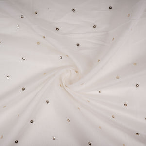 Off White Mukaish work Chanderi Fabric SU-31030 - TradeUNO